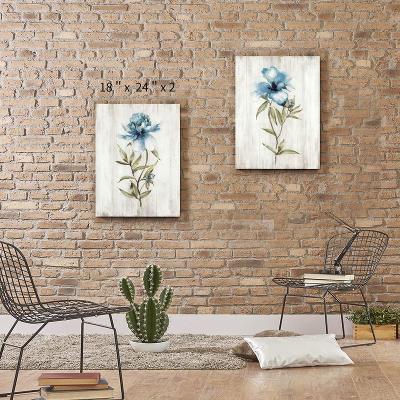 Hardy Gallery Blue Flower Canvas Wall Art: Botanical Floral Artwork Wildflower Picture Painting for Bedroom (24'' x 18'' x 2 Panels) - Image 5